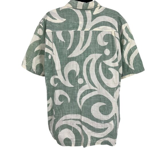 Quiksilver Size Large Mens Green White Abstract Hawaiian Aloha Button-Up Shirt - Picture 6 of 9